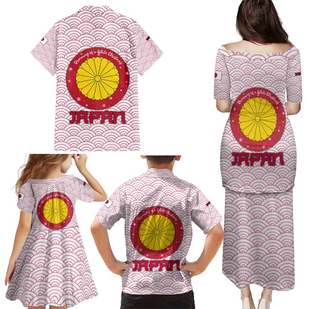 Japan Christmas Family Matching Puletasi and Hawaiian Shirt with Sleeping Polar Bear Pine Trees and Chrysanthemum Crest Pattern - Wonder Print Shop