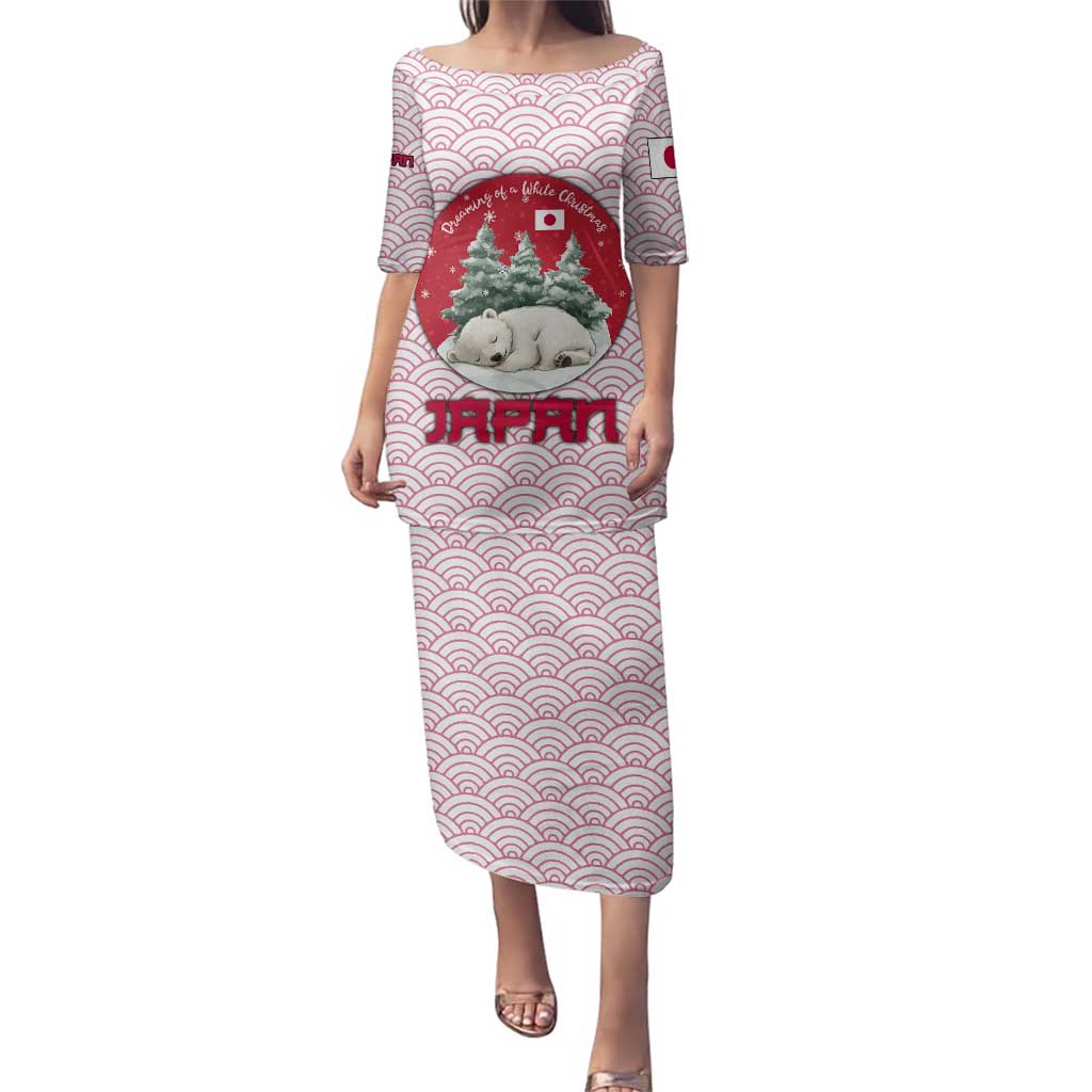 Japan Christmas Family Matching Puletasi and Hawaiian Shirt with Sleeping Polar Bear Pine Trees and Chrysanthemum Crest Pattern - Wonder Print Shop