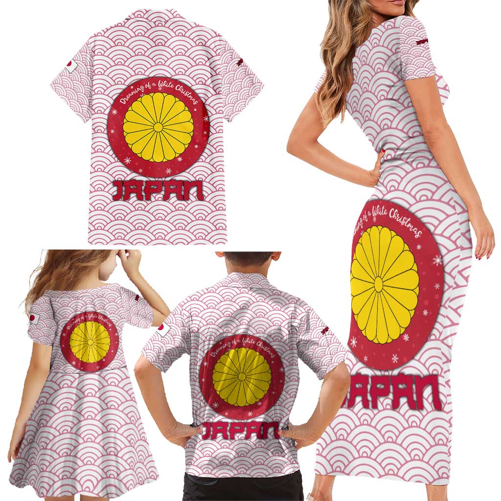 Japan Christmas Family Matching Short Sleeve Bodycon Dress and Hawaiian Shirt with Sleeping Polar Bear Pine Trees and Chrysanthemum Crest Pattern - Wonder Print Shop