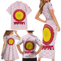 Japan Christmas Family Matching Short Sleeve Bodycon Dress and Hawaiian Shirt with Sleeping Polar Bear Pine Trees and Chrysanthemum Crest Pattern - Wonder Print Shop