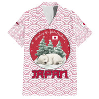 Japan Christmas Family Matching Short Sleeve Bodycon Dress and Hawaiian Shirt with Sleeping Polar Bear Pine Trees and Chrysanthemum Crest Pattern - Wonder Print Shop