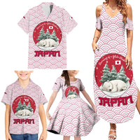 Japan Christmas Family Matching Summer Maxi Dress and Hawaiian Shirt with Sleeping Polar Bear Pine Trees and Chrysanthemum Crest Pattern - Wonder Print Shop