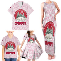 Japan Christmas Family Matching Tank Maxi Dress and Hawaiian Shirt with Sleeping Polar Bear Pine Trees and Chrysanthemum Crest Pattern - Wonder Print Shop