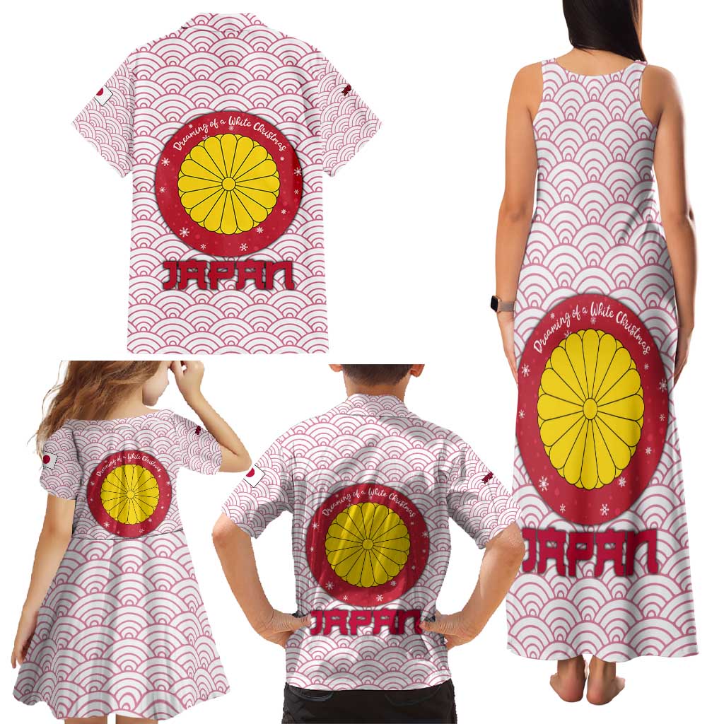 Japan Christmas Family Matching Tank Maxi Dress and Hawaiian Shirt with Sleeping Polar Bear Pine Trees and Chrysanthemum Crest Pattern - Wonder Print Shop