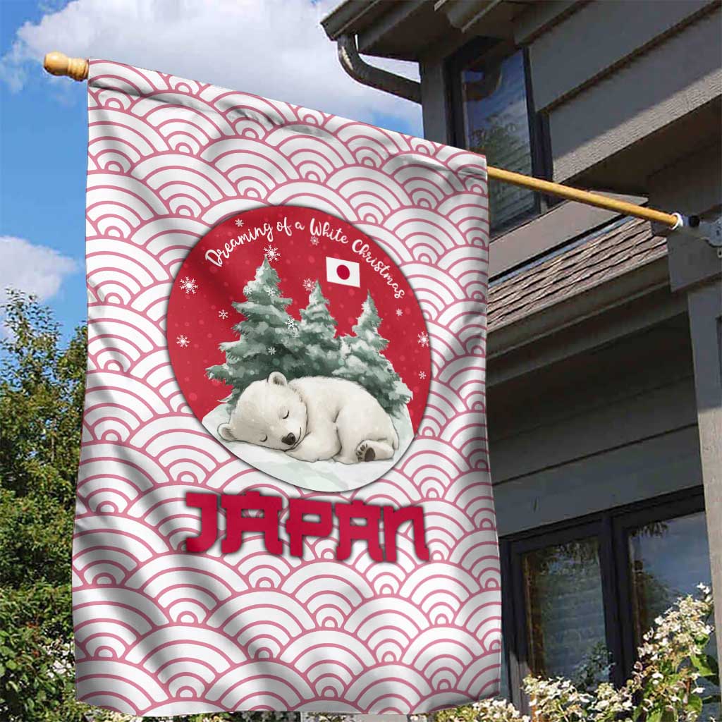 Japan Christmas Garden Flag with Sleeping Polar Bear Pine Trees and Chrysanthemum Crest Pattern - Wonder Print Shop