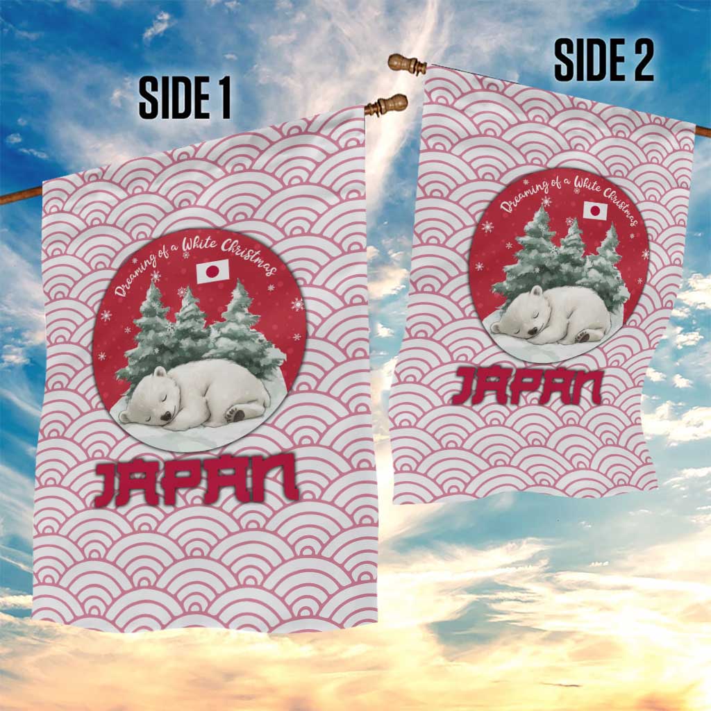 Japan Christmas Garden Flag with Sleeping Polar Bear Pine Trees and Chrysanthemum Crest Pattern - Wonder Print Shop
