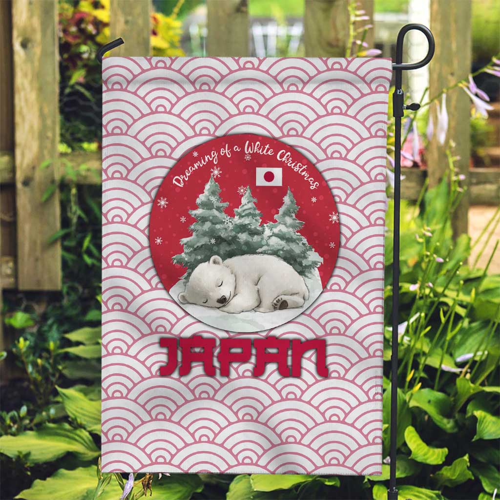 Japan Christmas Garden Flag with Sleeping Polar Bear Pine Trees and Chrysanthemum Crest Pattern - Wonder Print Shop