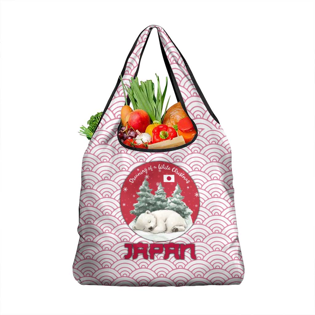 Japan Christmas Grocery Bag with Sleeping Polar Bear Pine Trees and Chrysanthemum Crest Pattern - Wonder Print Shop