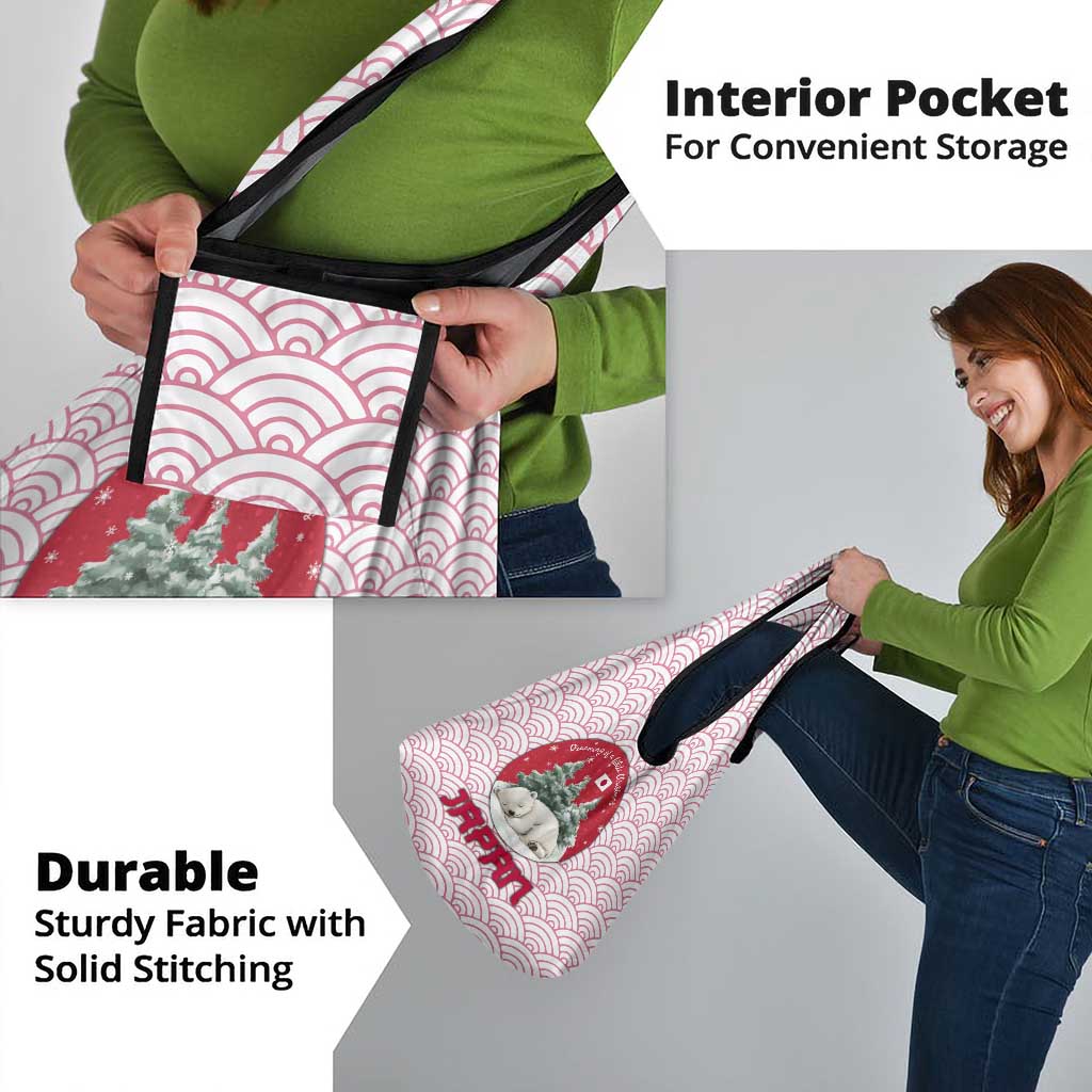 Japan Christmas Grocery Bag with Sleeping Polar Bear Pine Trees and Chrysanthemum Crest Pattern - Wonder Print Shop