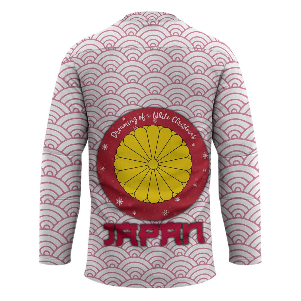 Japan Christmas Hockey Jersey with Sleeping Polar Bear Pine Trees and Chrysanthemum Crest Pattern - Wonder Print Shop