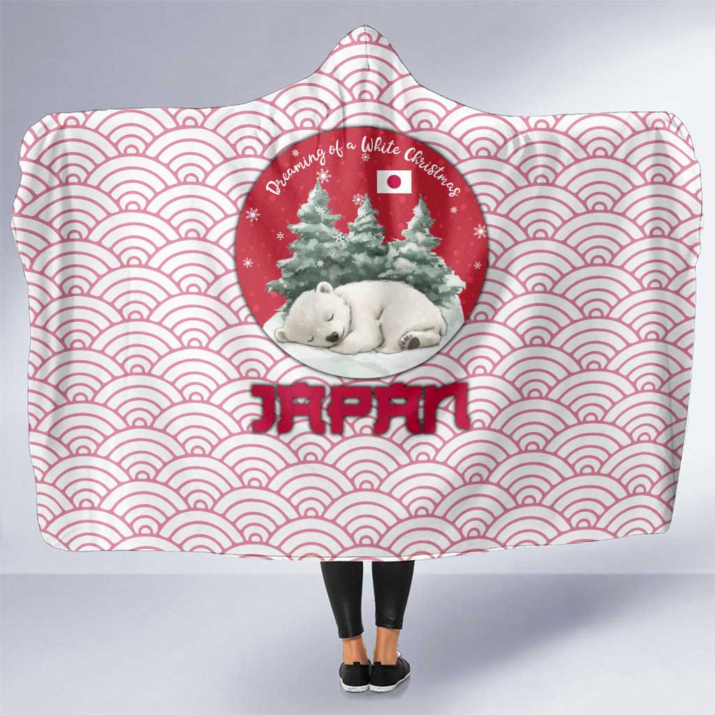 Japan Christmas Hooded Blanket with Sleeping Polar Bear Pine Trees and Chrysanthemum Crest Pattern - Wonder Print Shop