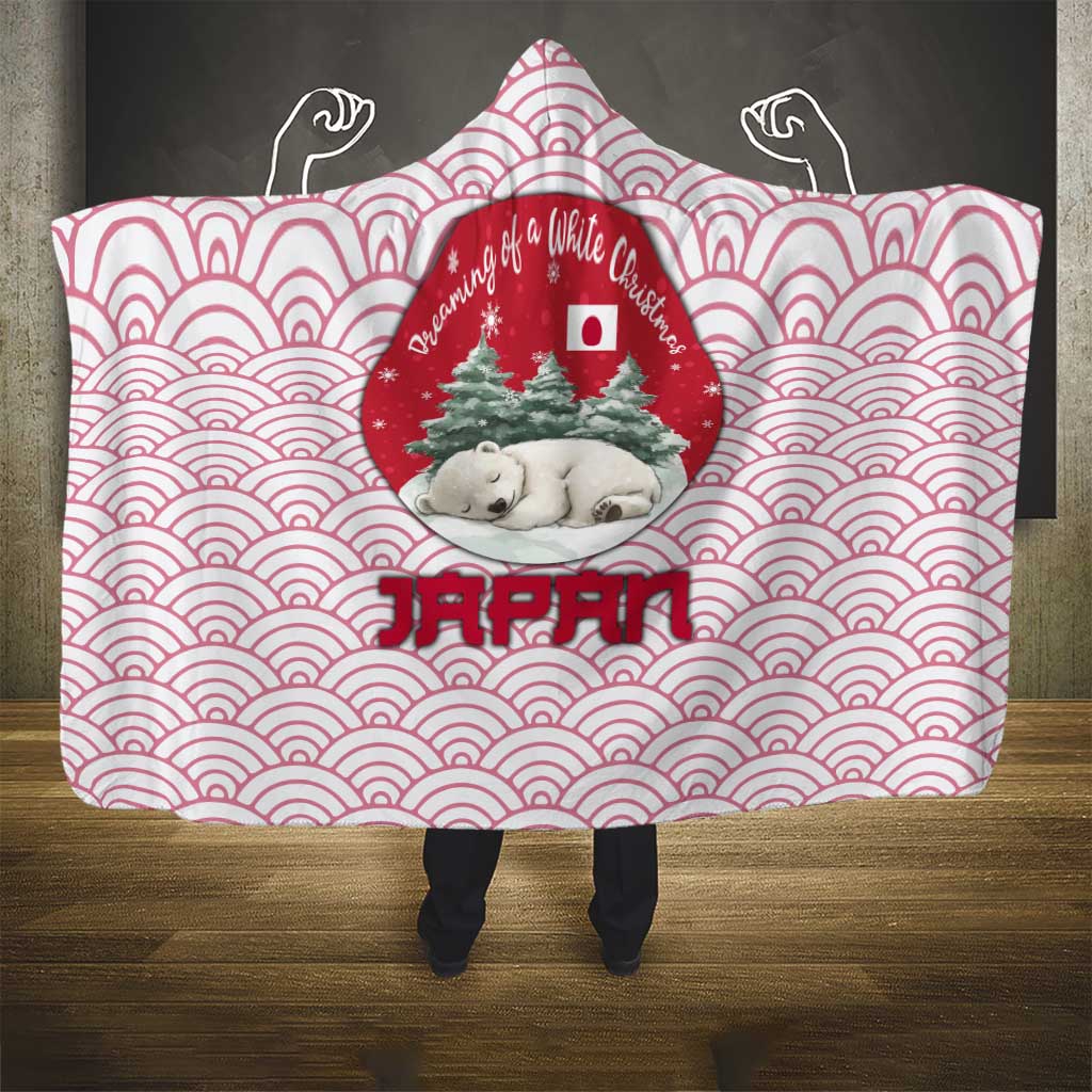 Japan Christmas Hooded Blanket with Sleeping Polar Bear Pine Trees and Chrysanthemum Crest Pattern - Wonder Print Shop
