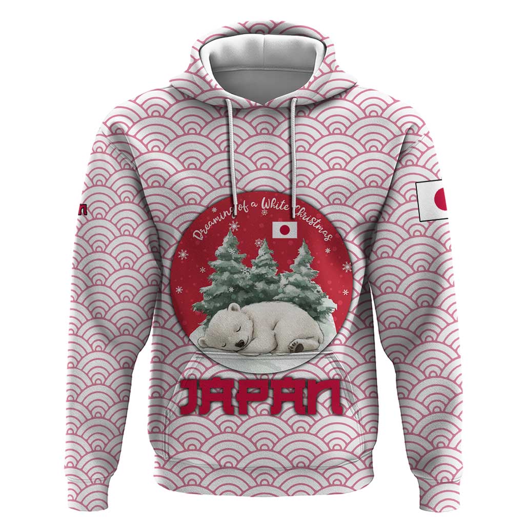 Japan Christmas Hoodie with Sleeping Polar Bear Pine Trees and Chrysanthemum Crest Pattern - Wonder Print Shop