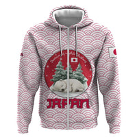 Japan Christmas Hoodie with Sleeping Polar Bear Pine Trees and Chrysanthemum Crest Pattern - Wonder Print Shop