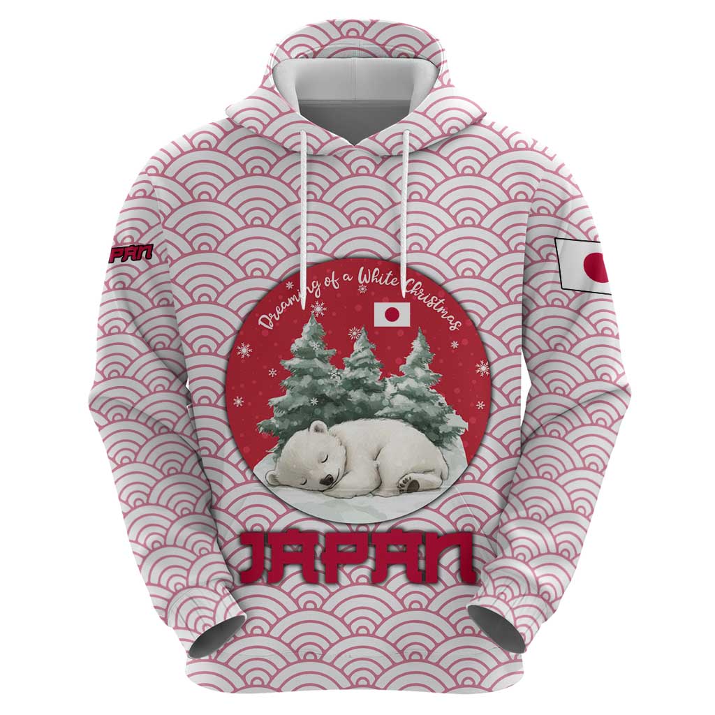Japan Christmas Hoodie with Sleeping Polar Bear Pine Trees and Chrysanthemum Crest Pattern - Wonder Print Shop