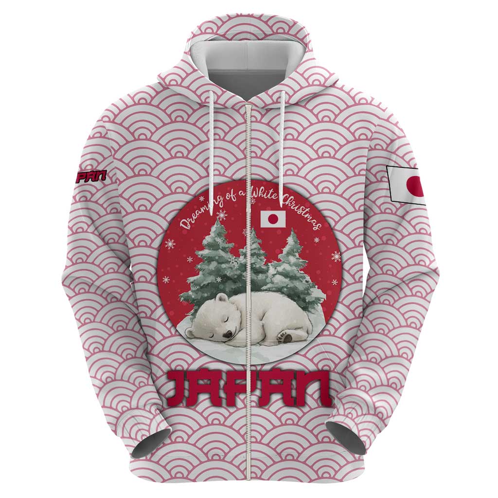 Japan Christmas Hoodie with Sleeping Polar Bear Pine Trees and Chrysanthemum Crest Pattern - Wonder Print Shop