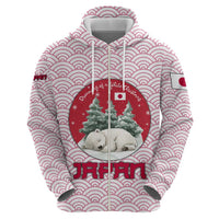 Japan Christmas Hoodie with Sleeping Polar Bear Pine Trees and Chrysanthemum Crest Pattern - Wonder Print Shop