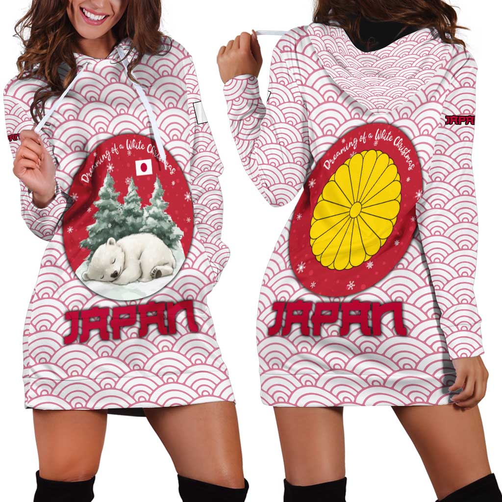 Japan Christmas Hoodie Dress with Sleeping Polar Bear Pine Trees and Chrysanthemum Crest Pattern - Wonder Print Shop