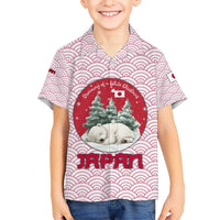 Japan Christmas Kid Hawaiian Shirt with Sleeping Polar Bear Pine Trees and Chrysanthemum Crest Pattern - Wonder Print Shop
