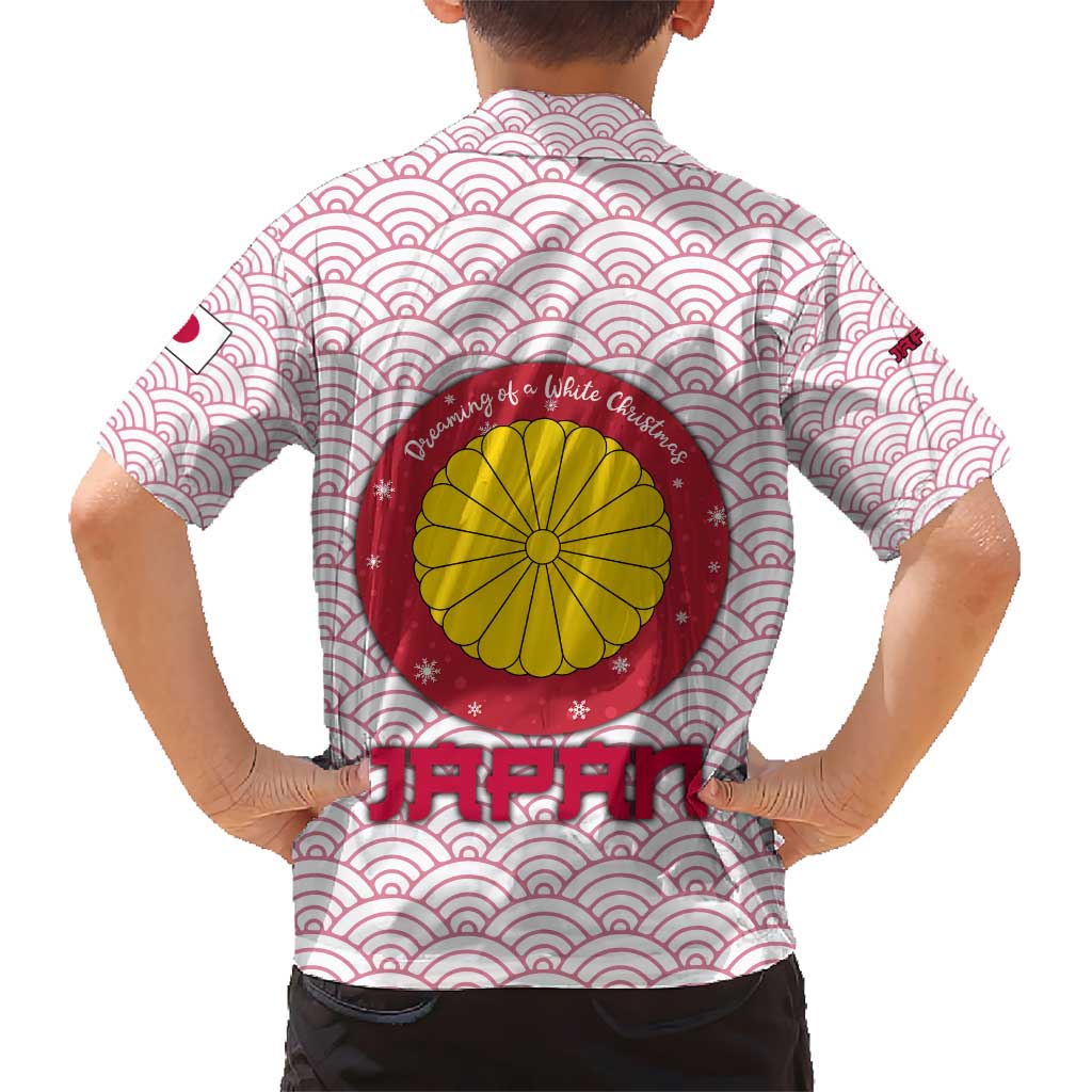 Japan Christmas Kid Hawaiian Shirt with Sleeping Polar Bear Pine Trees and Chrysanthemum Crest Pattern - Wonder Print Shop