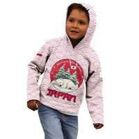 Japan Christmas Kid Hoodie with Sleeping Polar Bear Pine Trees and Chrysanthemum Crest Pattern - Wonder Print Shop