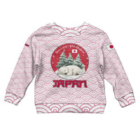 Japan Christmas Kid Ugly Christmas Sweater with Sleeping Polar Bear Pine Trees and Chrysanthemum Crest Pattern - Wonder Print Shop