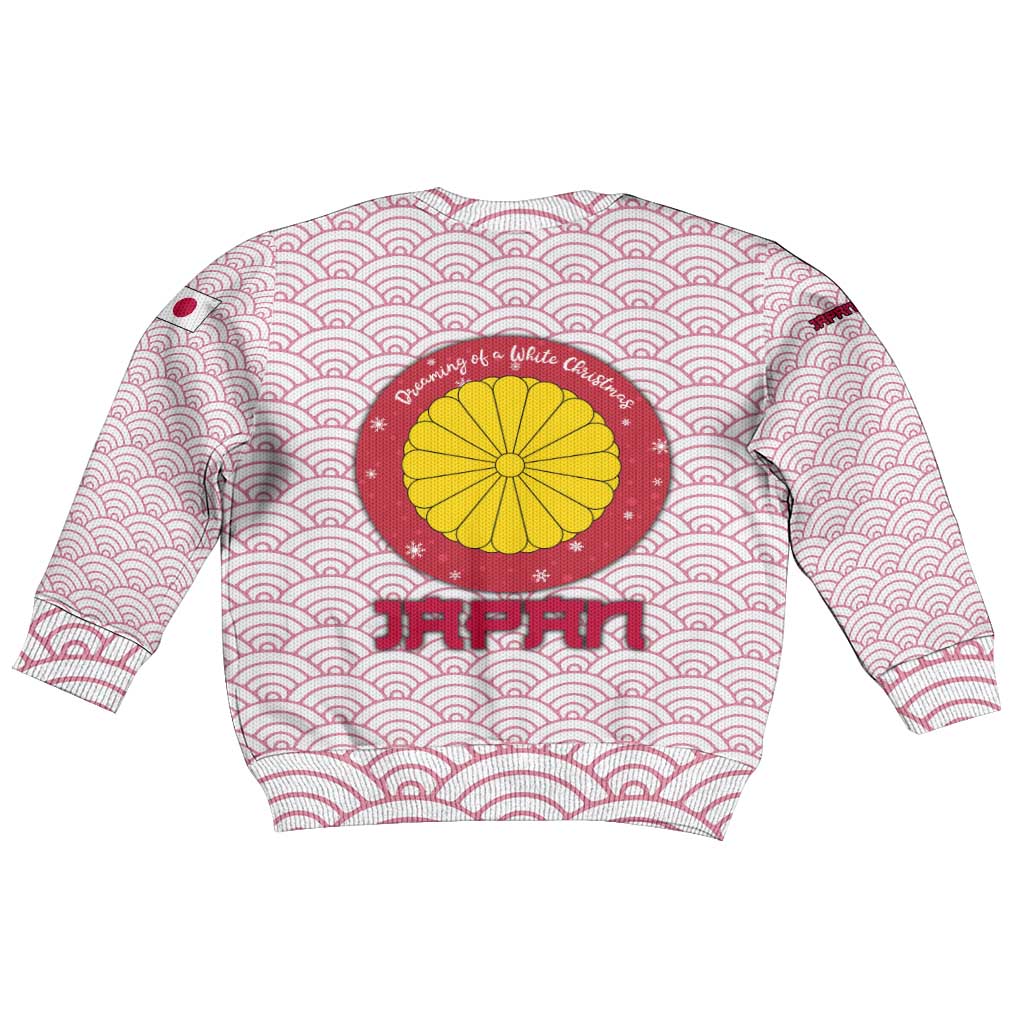 Japan Christmas Kid Ugly Christmas Sweater with Sleeping Polar Bear Pine Trees and Chrysanthemum Crest Pattern - Wonder Print Shop