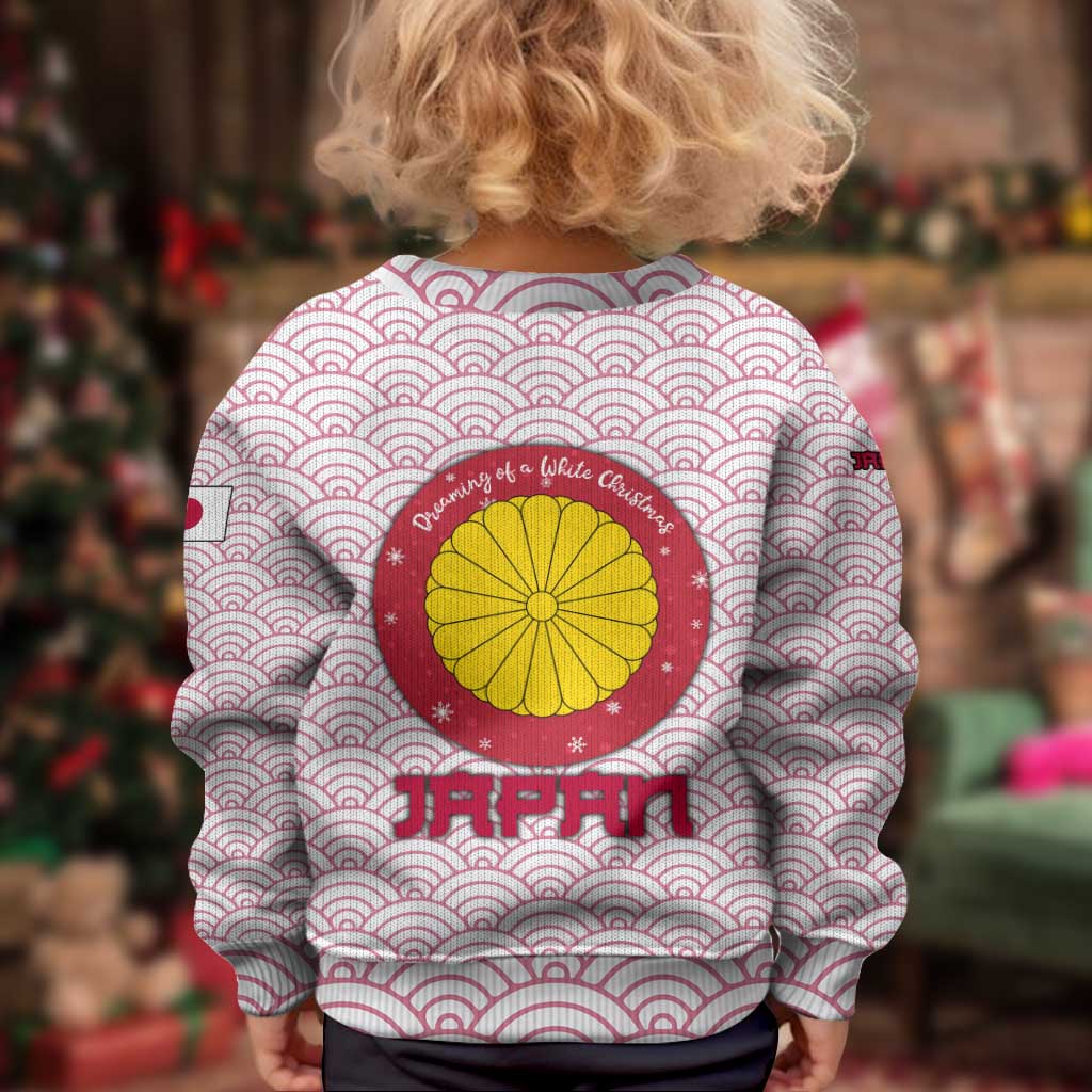 Japan Christmas Kid Ugly Christmas Sweater with Sleeping Polar Bear Pine Trees and Chrysanthemum Crest Pattern - Wonder Print Shop