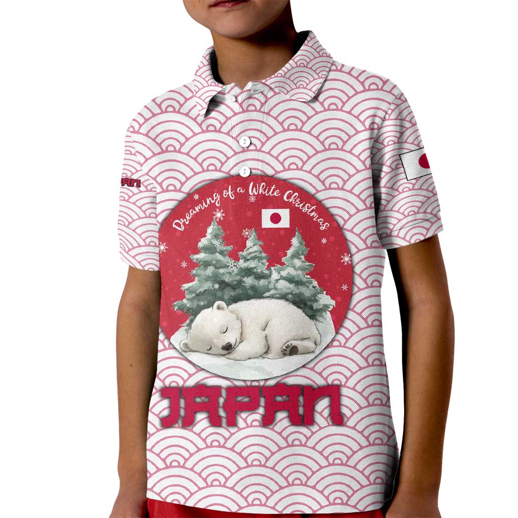 Japan Christmas Kid Polo Shirt with Sleeping Polar Bear Pine Trees and Chrysanthemum Crest Pattern - Wonder Print Shop
