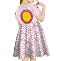 Japan Christmas Kid Short Sleeve Dress with Sleeping Polar Bear Pine Trees and Chrysanthemum Crest Pattern - Wonder Print Shop