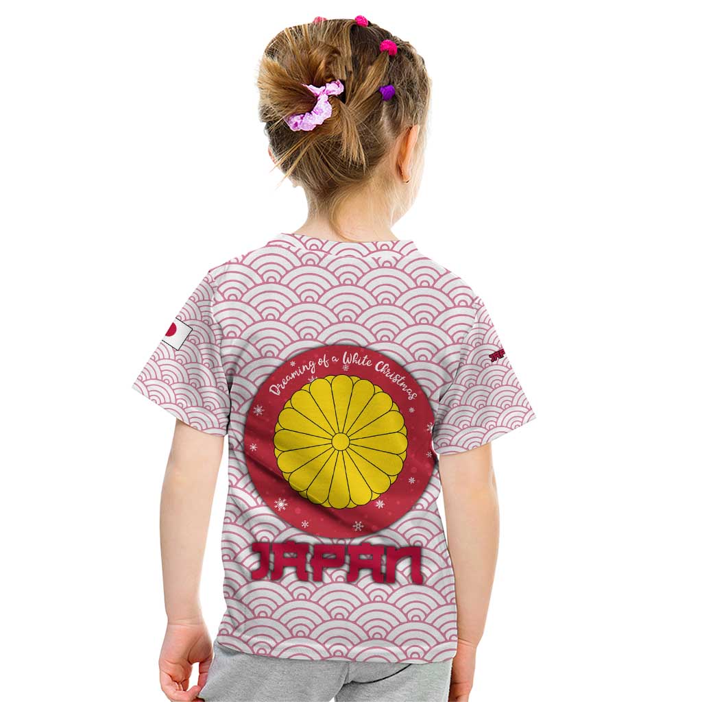 Japan Christmas Kid T Shirt with Sleeping Polar Bear Pine Trees and Chrysanthemum Crest Pattern - Wonder Print Shop