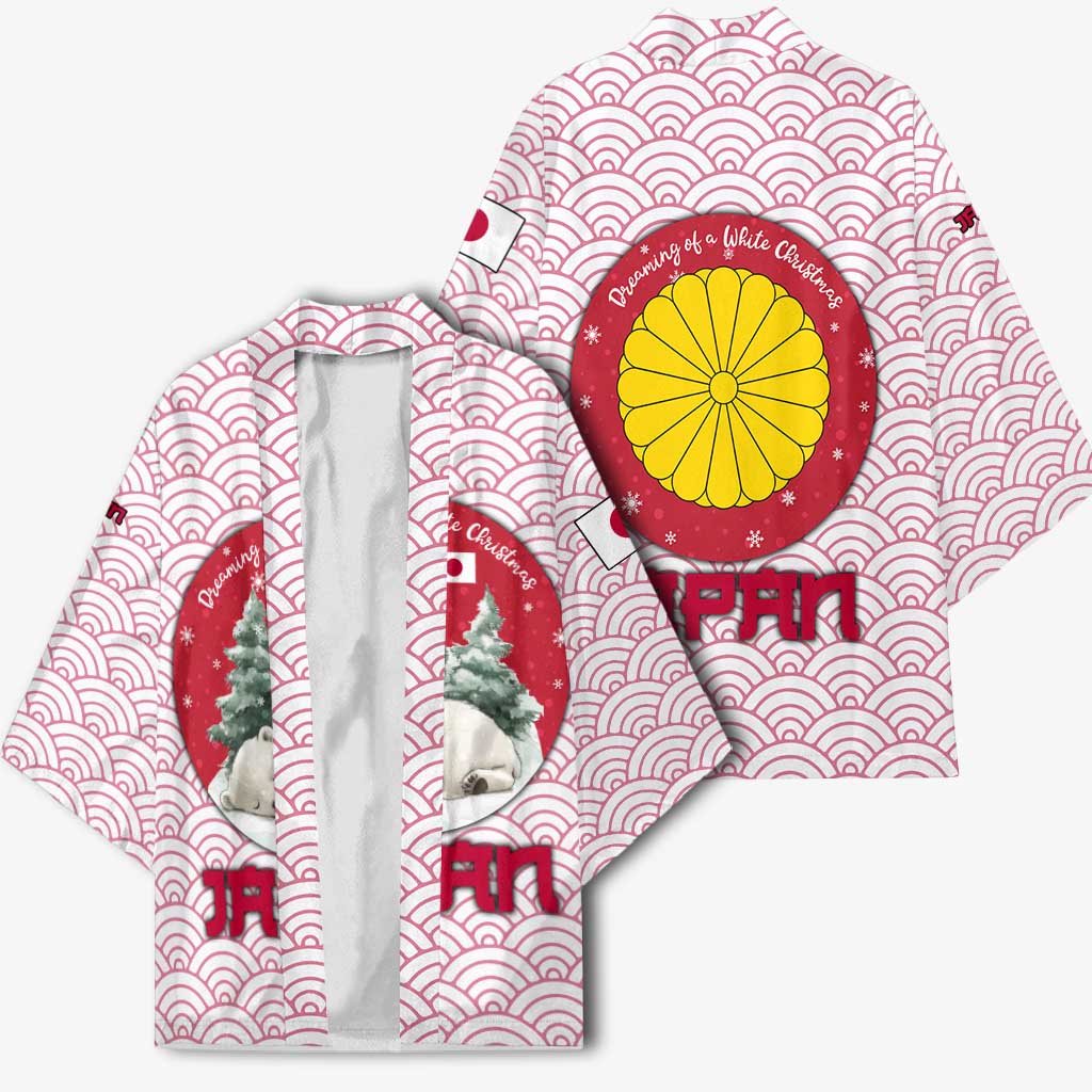 Japan Christmas Kimono with Sleeping Polar Bear Pine Trees and Chrysanthemum Crest Pattern - Wonder Print Shop