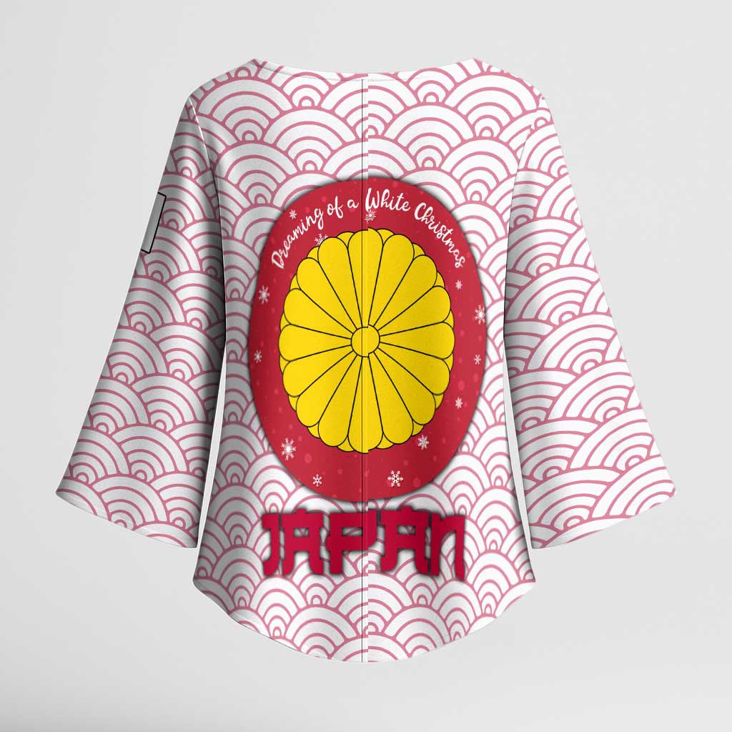 Japan Christmas Kimono Sleeve Blouse with Sleeping Polar Bear Pine Trees and Chrysanthemum Crest Pattern - Wonder Print Shop