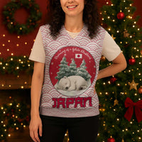 Japan Christmas Knitted V-Neck Vest with Sleeping Polar Bear Pine Trees and Chrysanthemum Crest Pattern - Wonder Print Shop