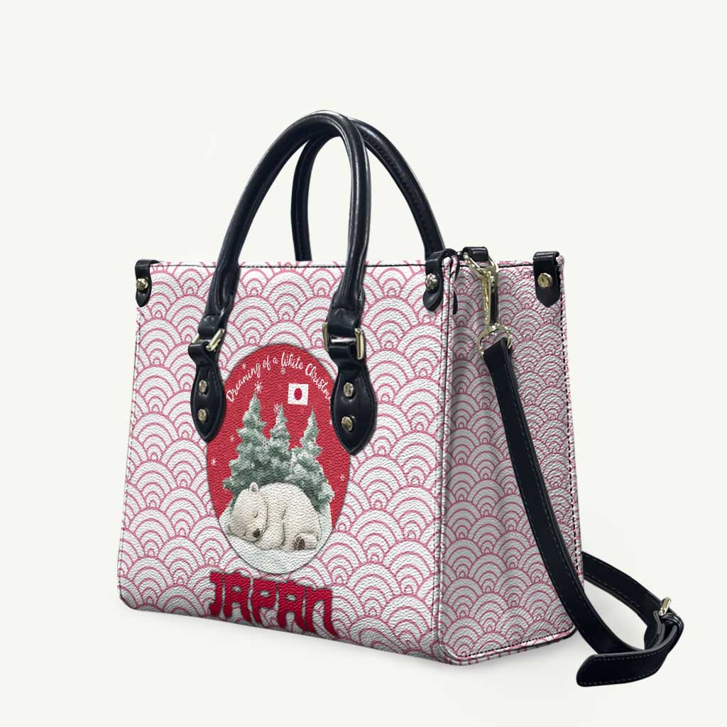 Japan Christmas Leather Bag with Sleeping Polar Bear Pine Trees and Chrysanthemum Crest Pattern - Wonder Print Shop