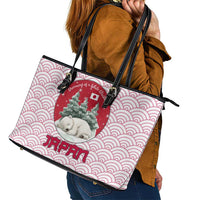 Japan Christmas Leather Tote Bag with Sleeping Polar Bear Pine Trees and Chrysanthemum Crest Pattern - Wonder Print Shop
