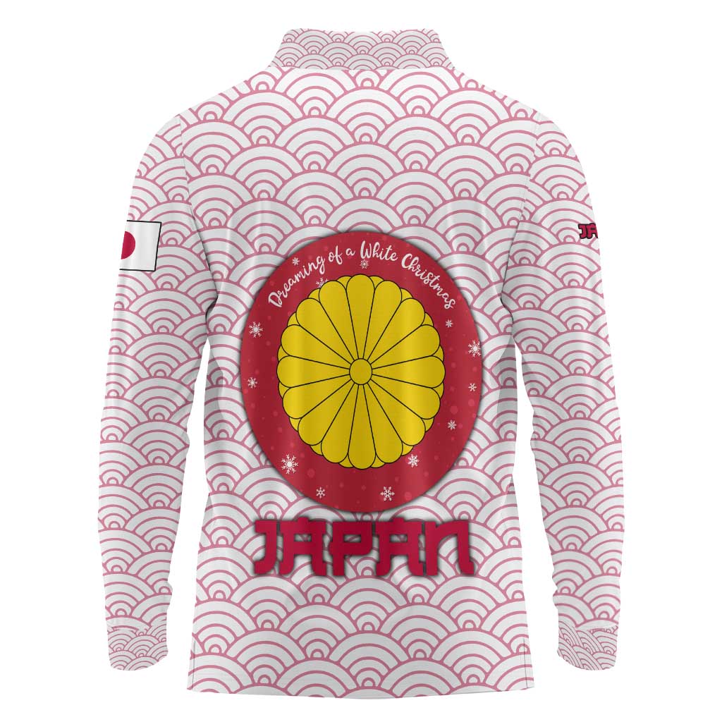 Japan Christmas Long Sleeve Polo Shirt with Sleeping Polar Bear Pine Trees and Chrysanthemum Crest Pattern - Wonder Print Shop