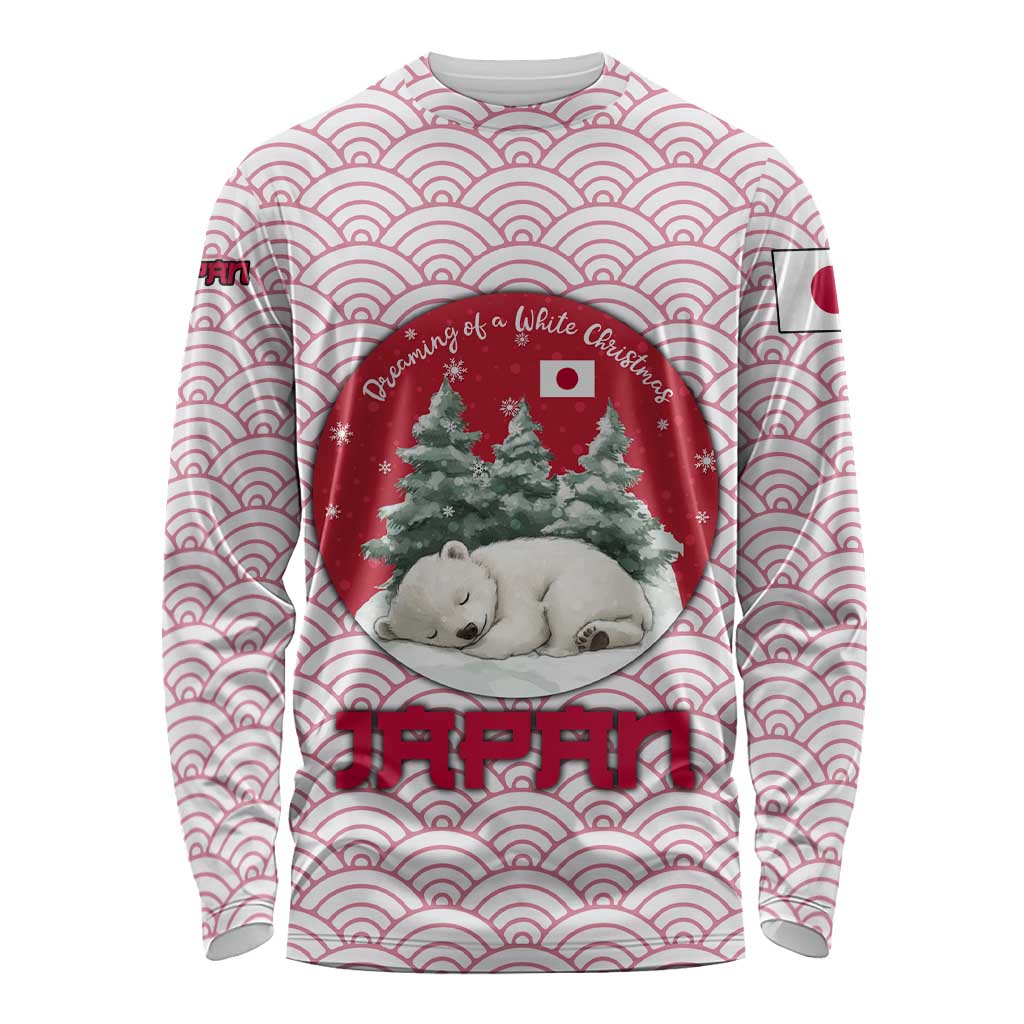 Japan Christmas Long Sleeve Shirt with Sleeping Polar Bear Pine Trees and Chrysanthemum Crest Pattern - Wonder Print Shop