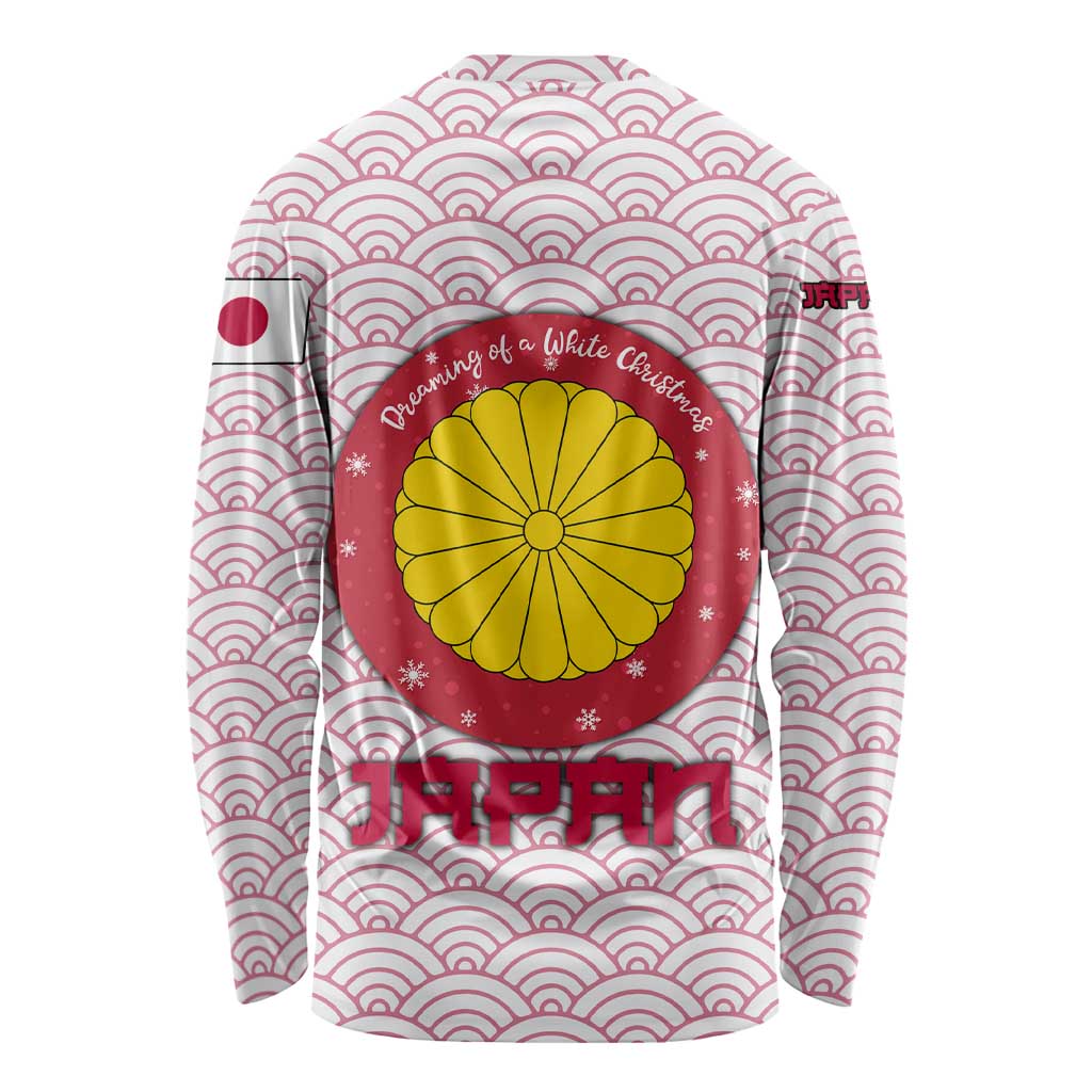 Japan Christmas Long Sleeve Shirt with Sleeping Polar Bear Pine Trees and Chrysanthemum Crest Pattern - Wonder Print Shop