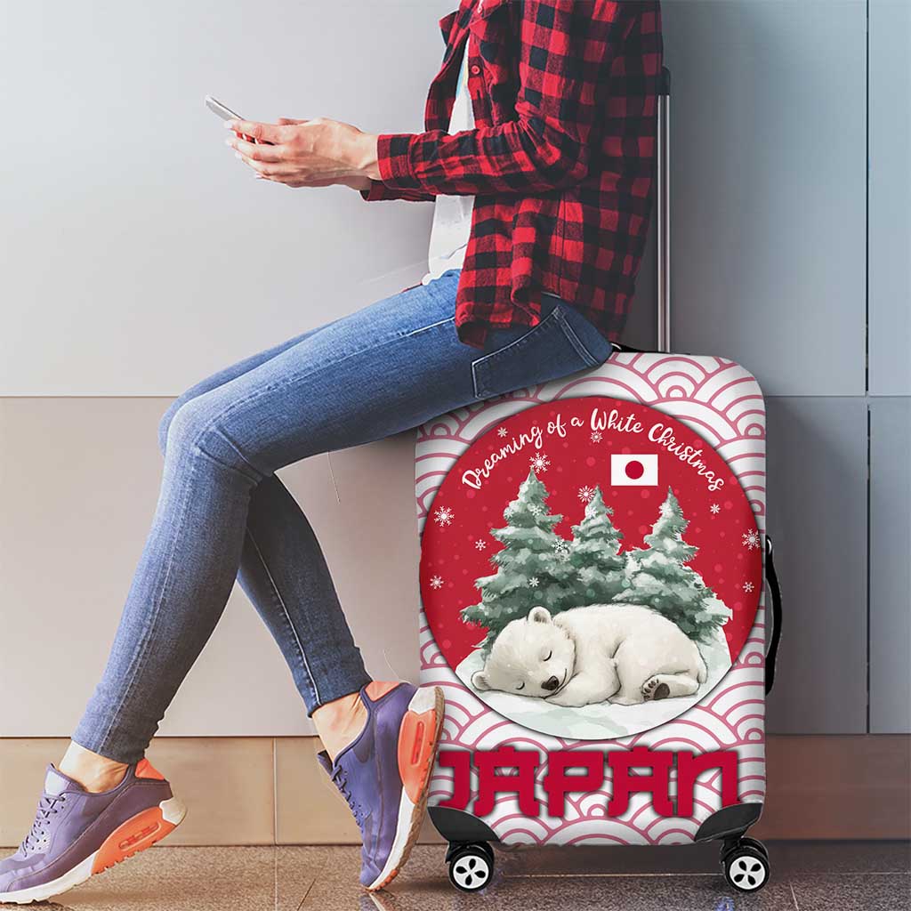 Japan Christmas Luggage Cover with Sleeping Polar Bear Pine Trees and Chrysanthemum Crest Pattern - Wonder Print Shop