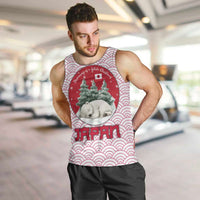 Japan Christmas Men Tank Top with Sleeping Polar Bear Pine Trees and Chrysanthemum Crest Pattern - Wonder Print Shop