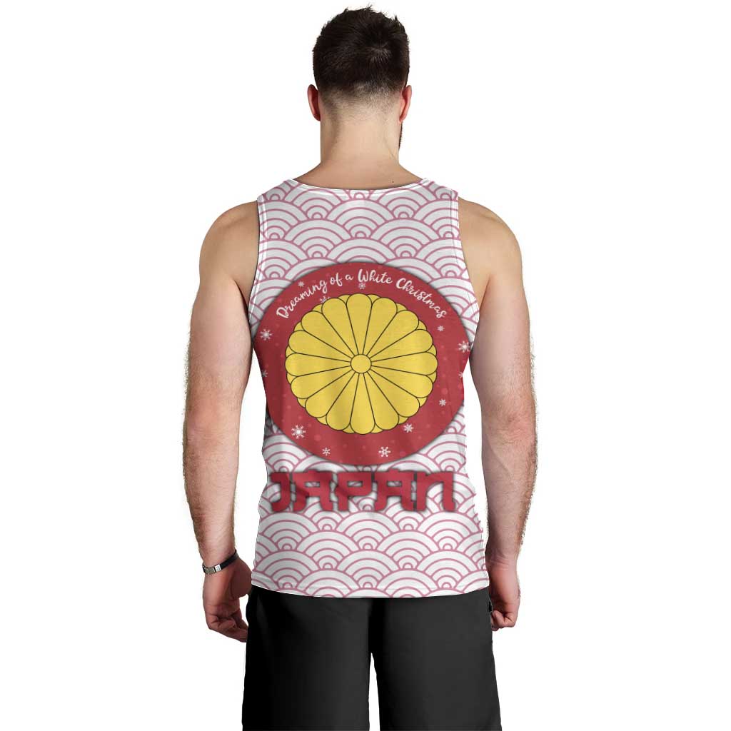 Japan Christmas Men Tank Top with Sleeping Polar Bear Pine Trees and Chrysanthemum Crest Pattern - Wonder Print Shop
