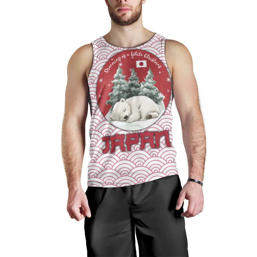 Japan Christmas Men Tank Top with Sleeping Polar Bear Pine Trees and Chrysanthemum Crest Pattern - Wonder Print Shop
