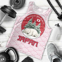 Japan Christmas Men Tank Top with Sleeping Polar Bear Pine Trees and Chrysanthemum Crest Pattern - Wonder Print Shop