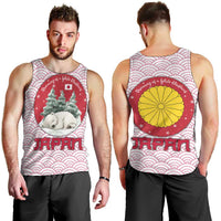 Japan Christmas Men Tank Top with Sleeping Polar Bear Pine Trees and Chrysanthemum Crest Pattern - Wonder Print Shop