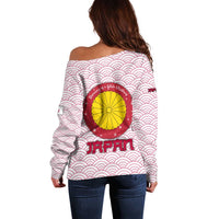 Japan Christmas Off Shoulder Sweater with Sleeping Polar Bear Pine Trees and Chrysanthemum Crest Pattern - Wonder Print Shop