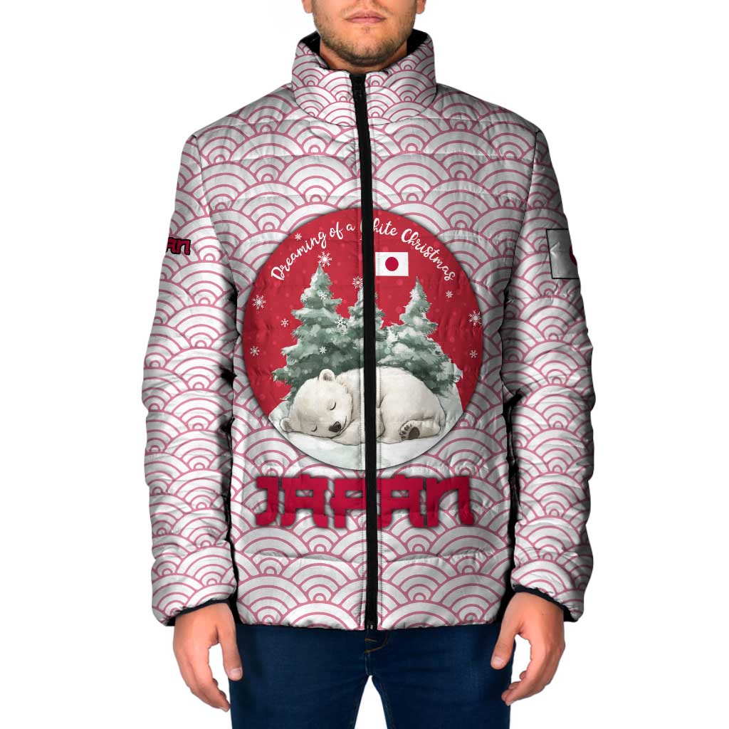 Japan Christmas Padded Jacket with Sleeping Polar Bear Pine Trees and Chrysanthemum Crest Pattern - Wonder Print Shop