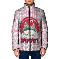 Japan Christmas Padded Jacket with Sleeping Polar Bear Pine Trees and Chrysanthemum Crest Pattern - Wonder Print Shop