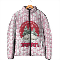 Japan Christmas Padded Jacket with Sleeping Polar Bear Pine Trees and Chrysanthemum Crest Pattern - Wonder Print Shop