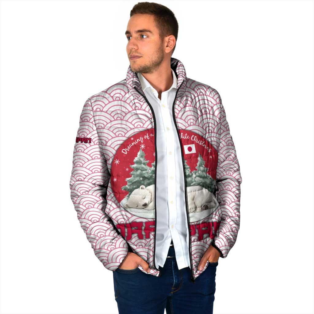 Japan Christmas Padded Jacket with Sleeping Polar Bear Pine Trees and Chrysanthemum Crest Pattern - Wonder Print Shop